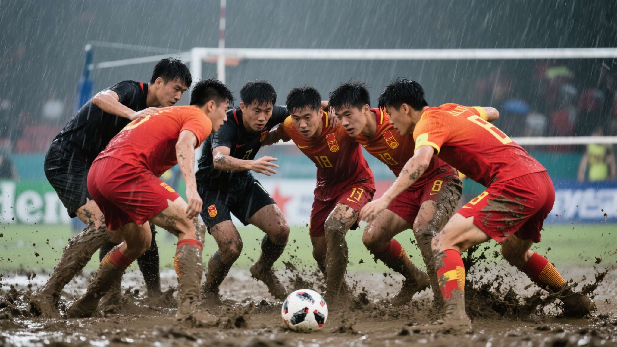一声哨响比赛开始，现场大雨倾盆，中国队加油啊